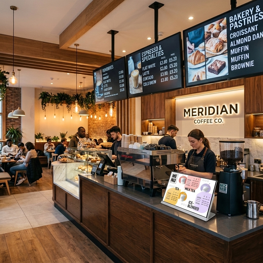 Counter Top Menu Display in Modern Cafe