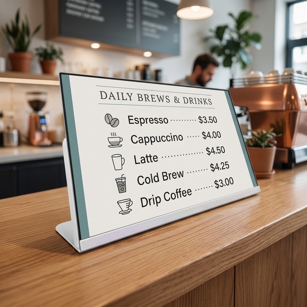 Counter Top Menu Display Screen on Table