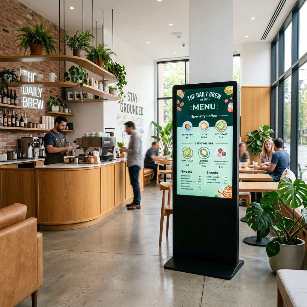 Floor Standing Kiosk in Modern Cafe