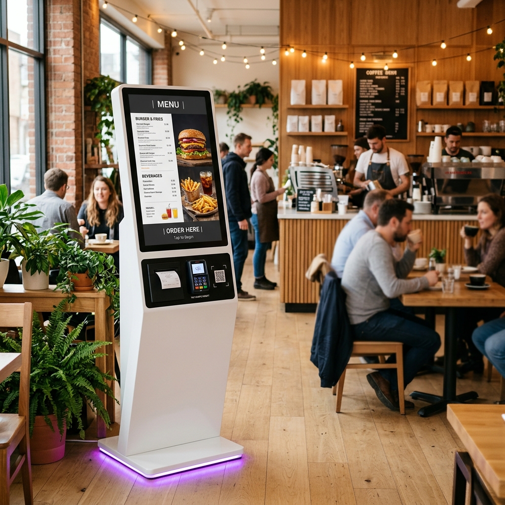 Self-Service Ordering Kiosk in Cafe Context