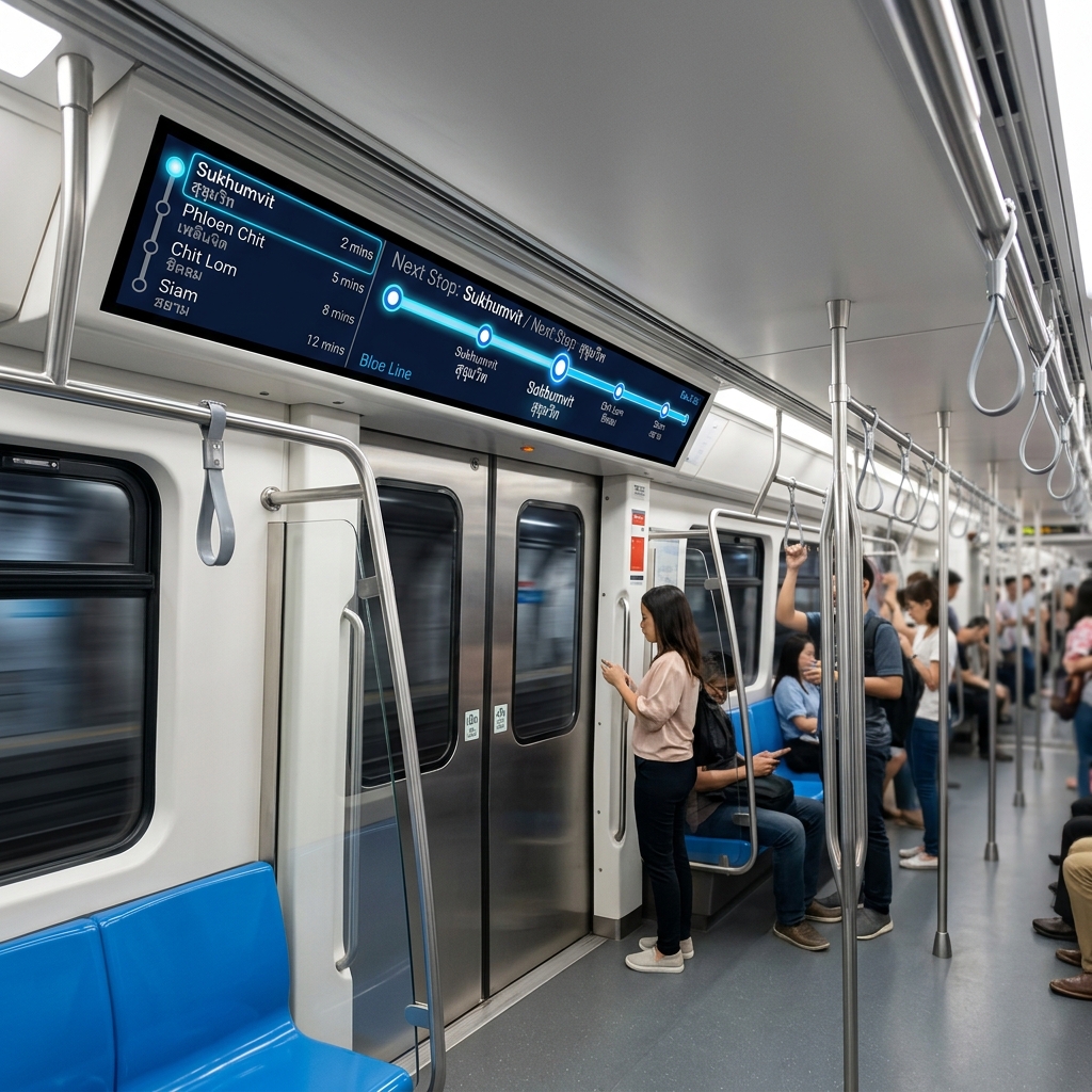 Stretched Bar Screen inside Subway Train